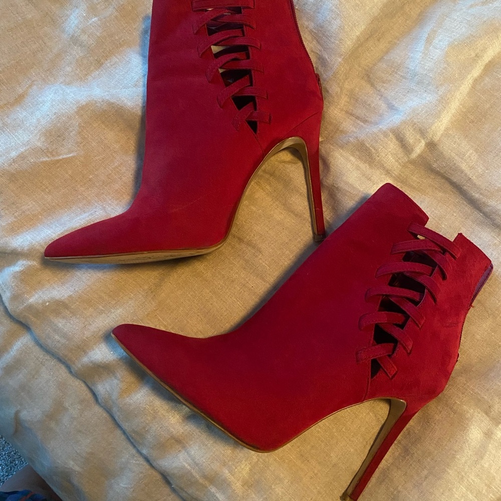 Aldo High Heel Booties. Pinkish/Red. Size 7.5